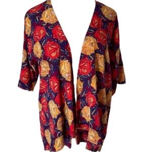 New LuLaRoe Kimono Roses Slinky Cover Up Lindsay Fuschia Purple Floral Sweater